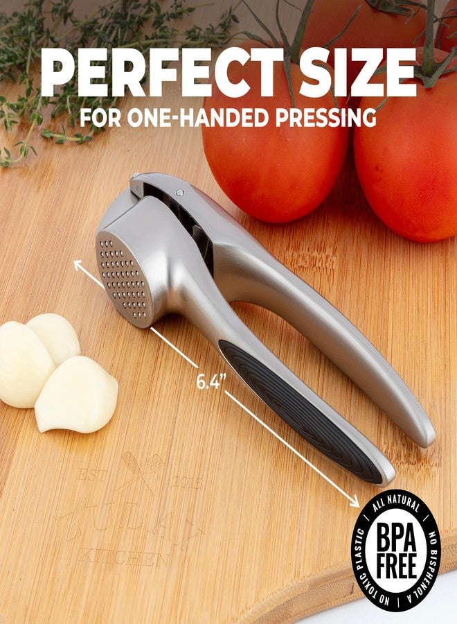Zulay Kitchen Large Premium Garlic Press Set - Rust Proof & Dishwasher Safe, Bigger Bowl Garlic Mincer Tool with Silicone Garlic Peeler & Brush, Easy Squeeze & Clean, Ergonomic Handle - Silver - Image 2