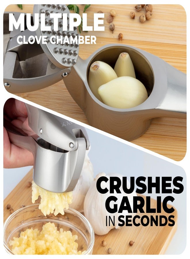 Zulay Kitchen Large Premium Garlic Press Set - Rust Proof & Dishwasher Safe, Bigger Bowl Garlic Mincer Tool with Silicone Garlic Peeler & Brush, Easy Squeeze & Clean, Ergonomic Handle - Silver - Image 4