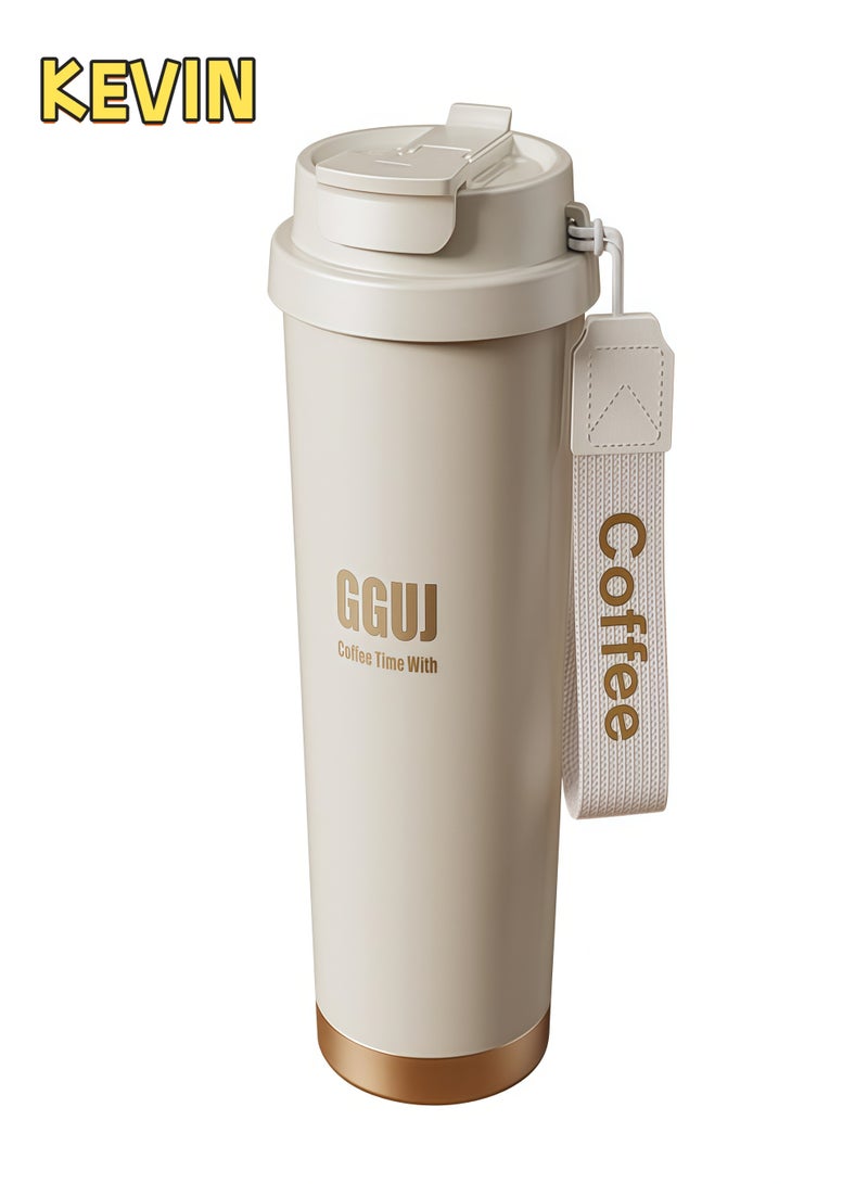 KEVIN Travel Coffee Mug, 500ml Insulated Beverage Cup With Leakproof Lid, Long Lasting Coffee Tumbler With Lid And Straw, Travel Coffee Thermos White - Image 1
