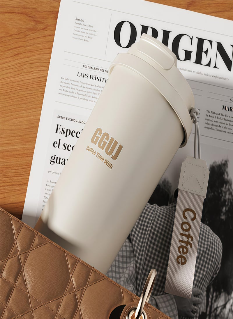 KEVIN Travel Coffee Mug, 500ml Insulated Beverage Cup With Leakproof Lid, Long Lasting Coffee Tumbler With Lid And Straw, Travel Coffee Thermos White - Image 2