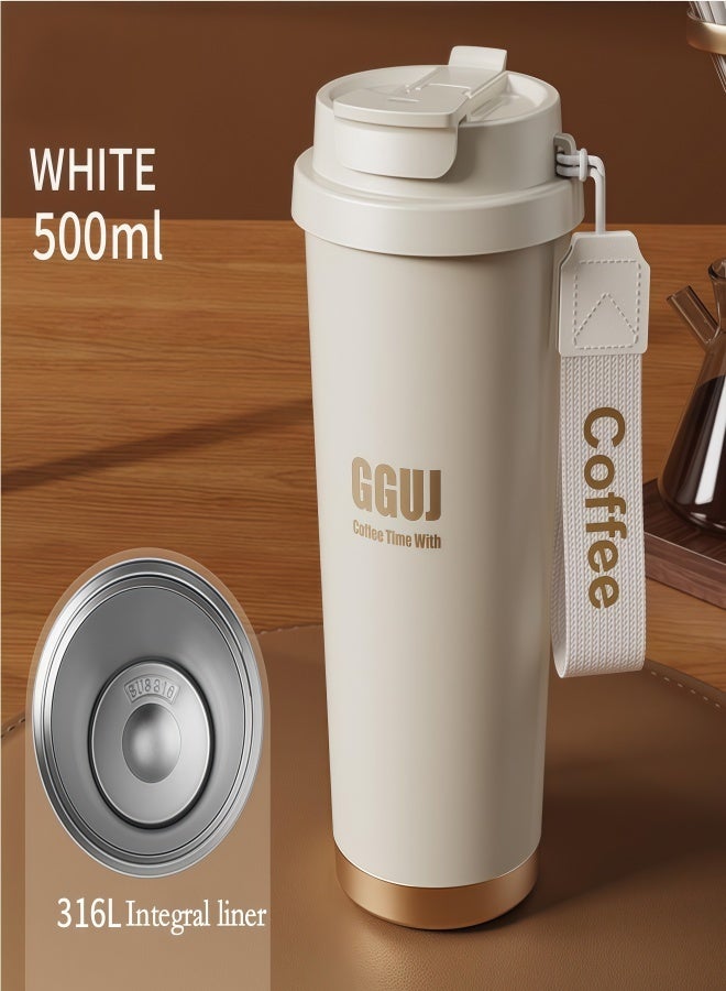 KEVIN Travel Coffee Mug, 500ml Insulated Beverage Cup With Leakproof Lid, Long Lasting Coffee Tumbler With Lid And Straw, Travel Coffee Thermos White - Image 3