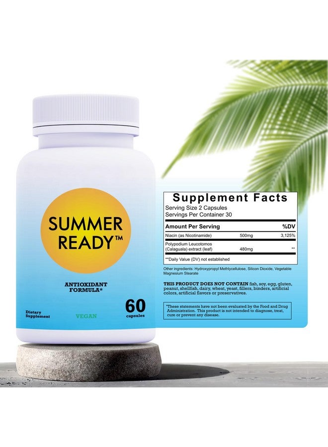 Summer Ready كبسولات مكملات العناية بالبشرة جاهزة للصيف - نيكوتيناميد/نياسيناميد/نياسين 500 ملغ (فيتامين ب3) و بوليبوديوم لوكوتوموس (مستخلص السرخس) 480 ملغ، تركيبة غنية بمضادات الأكسدة - Image 2