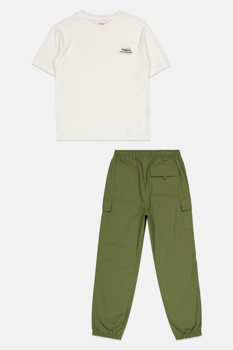 Fudo Kids Boys 2 Piece Brand Logo T-Shirts And Tactical Pants, Multicolor - Image 1