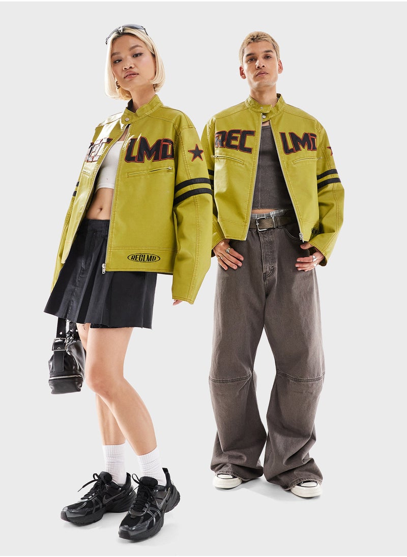 Reclaimed Vintage Unisex Leather Look Motor Jacket  - Image 4