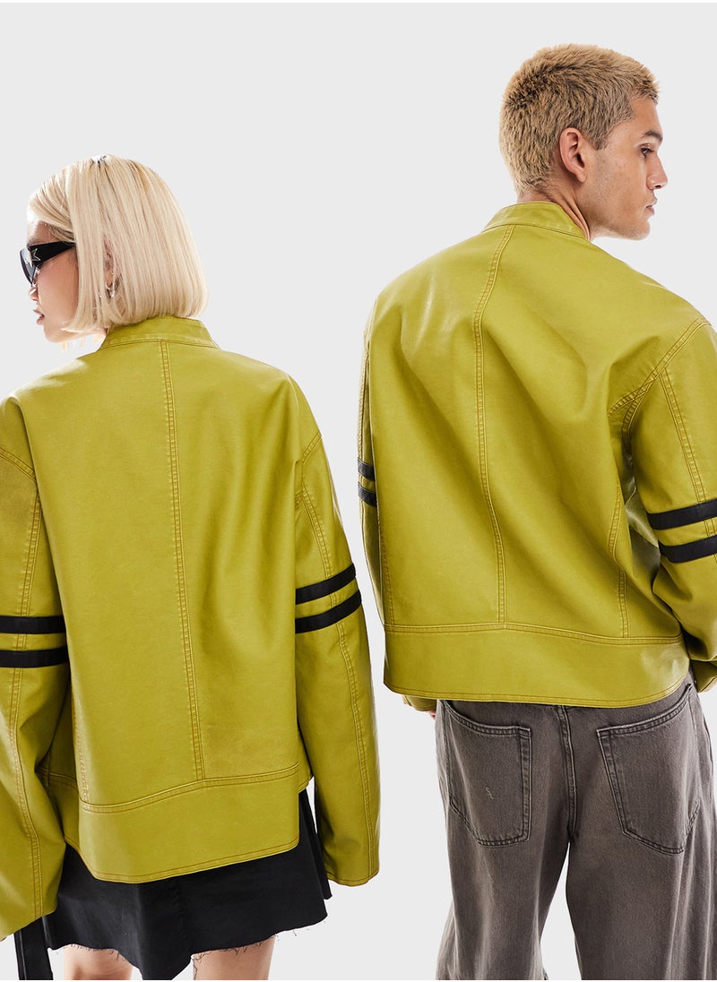 Reclaimed Vintage Unisex Leather Look Motor Jacket  - Image 2