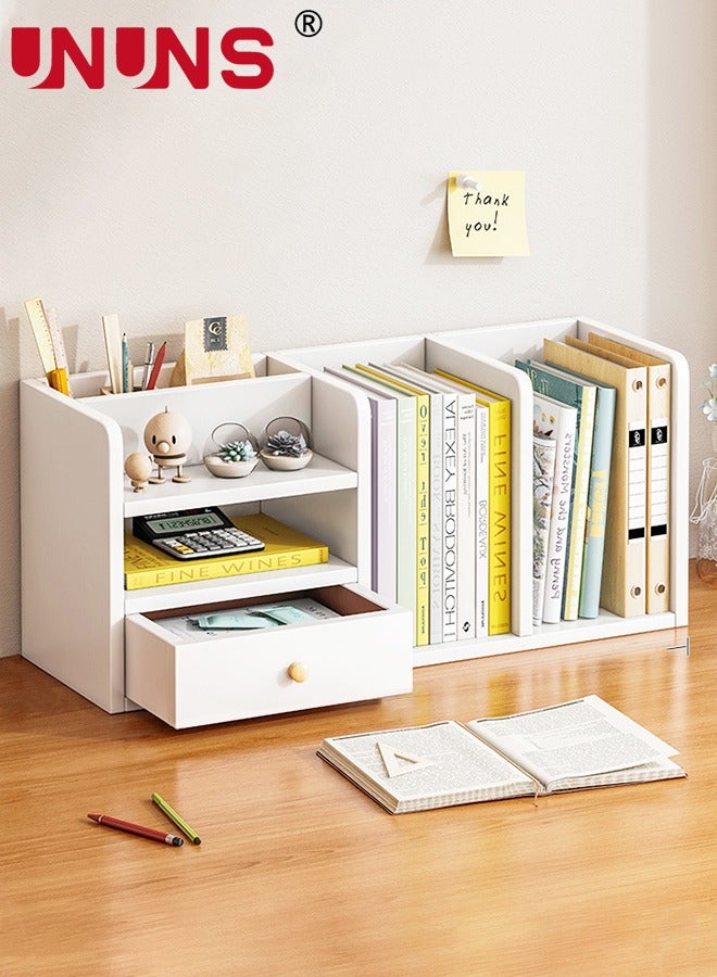 UNUNS Desktop Shelf Organizer,5 Compartments Wood Display Desk Shelf with Drawer,Office Storage Rack Tabletop Bookshelf Multipurpose Shelves For Home Decor,Office,Gifts - Image 1