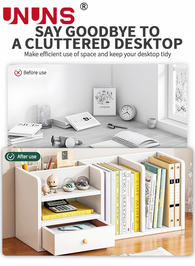 UNUNS Desktop Shelf Organizer,5 Compartments Wood Display Desk Shelf with Drawer,Office Storage Rack Tabletop Bookshelf Multipurpose Shelves For Home Decor,Office,Gifts - Image 4