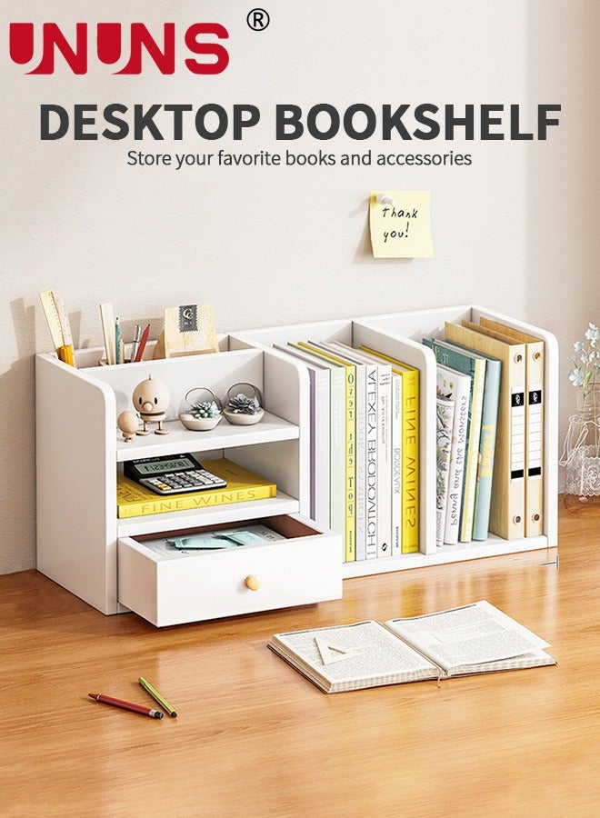 UNUNS Desktop Shelf Organizer,5 Compartments Wood Display Desk Shelf with Drawer,Office Storage Rack Tabletop Bookshelf Multipurpose Shelves For Home Decor,Office,Gifts - Image 2