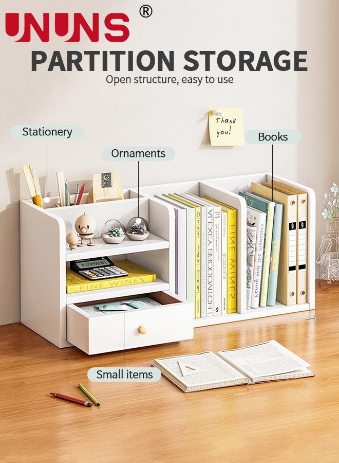 UNUNS Desktop Shelf Organizer,5 Compartments Wood Display Desk Shelf with Drawer,Office Storage Rack Tabletop Bookshelf Multipurpose Shelves For Home Decor,Office,Gifts - Image 3