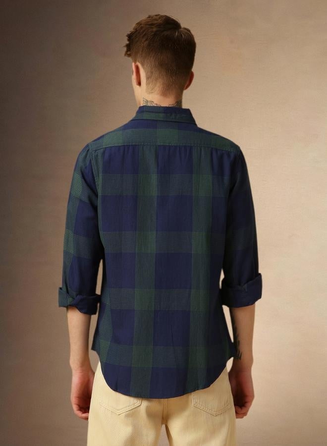 Dennis Lingo Dennis Lingo Checked Regular Fit Spread Collar Curved Hem Shirt  - Image 3
