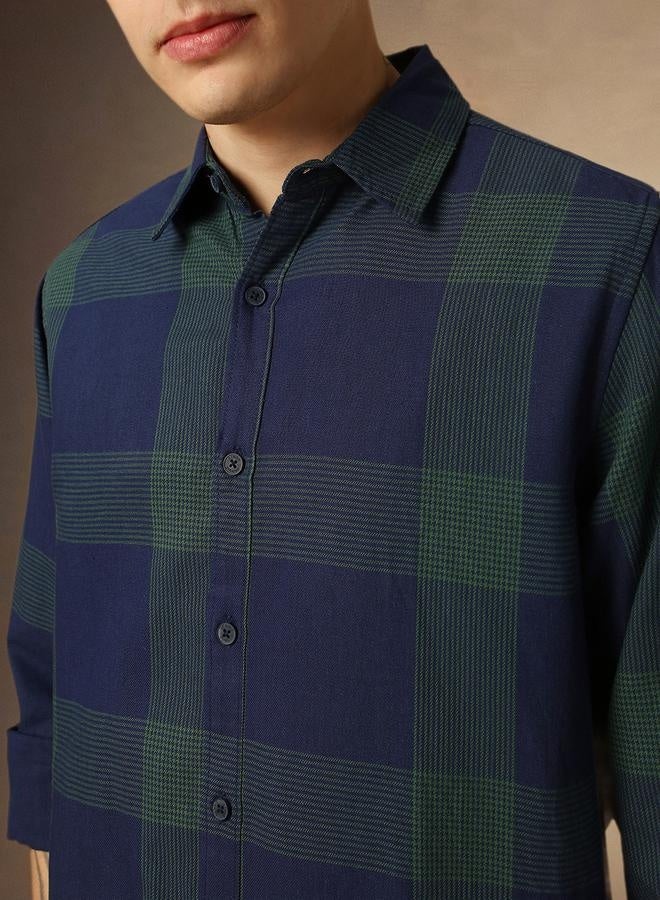 Dennis Lingo Dennis Lingo Checked Regular Fit Spread Collar Curved Hem Shirt  - Image 4
