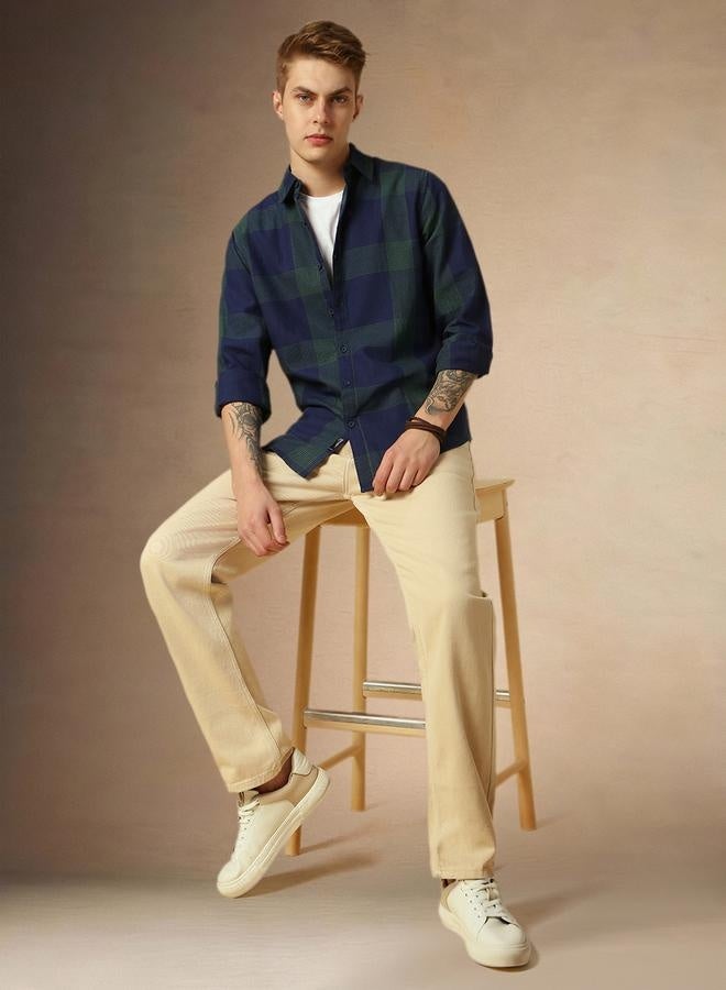 Dennis Lingo Dennis Lingo Checked Regular Fit Spread Collar Curved Hem Shirt  - Image 5