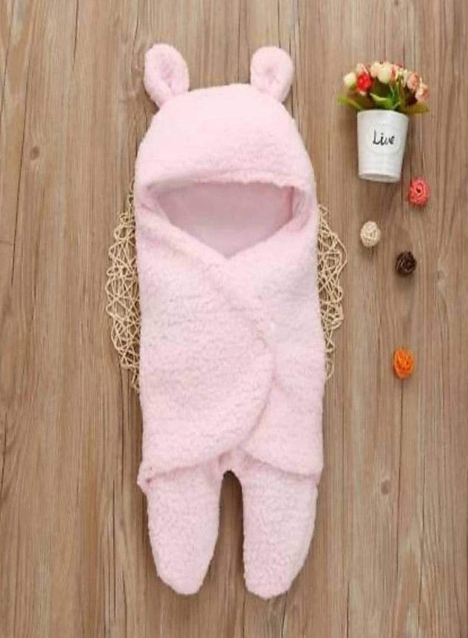 First Kick Baby Blankets New Born Combo Pack of Hooded Supersoft Wearable Wrapper Durable Fleece Polyester Cum Baby Sleeping Bag for Babies (70 cm x 76 cm, 0-6 Months) Combo of 2 White Pink - Image 4