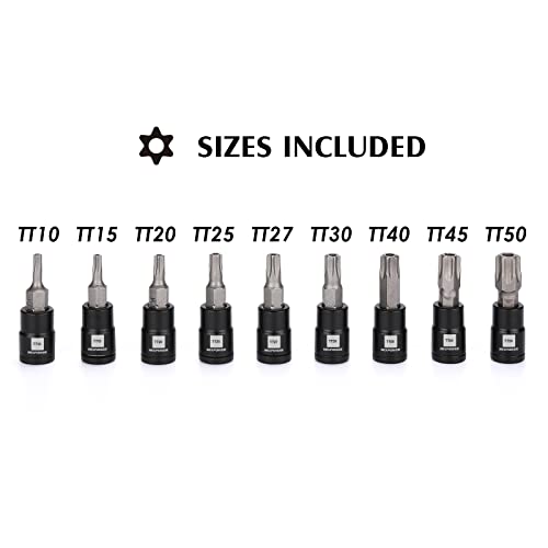 MIXPOWER 9 Pieces 1/4" Drive Torx Bit Socket Set, Tamper-Proof Torx Bit Sockets, CR-V Sockets & S2 Steel Bits, TT10 - TT50 - Image 4