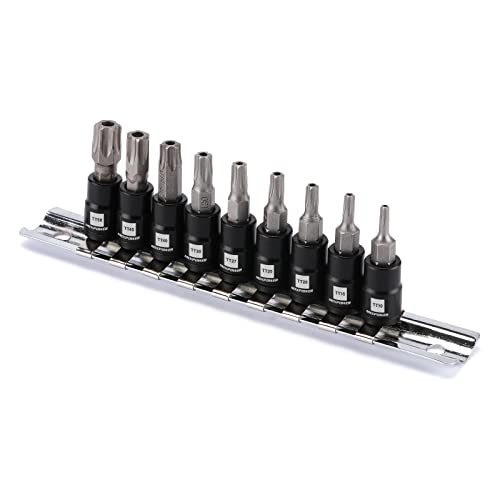 MIXPOWER 9 Pieces 1/4" Drive Torx Bit Socket Set, Tamper-Proof Torx Bit Sockets, CR-V Sockets & S2 Steel Bits, TT10 - TT50 - Image 1