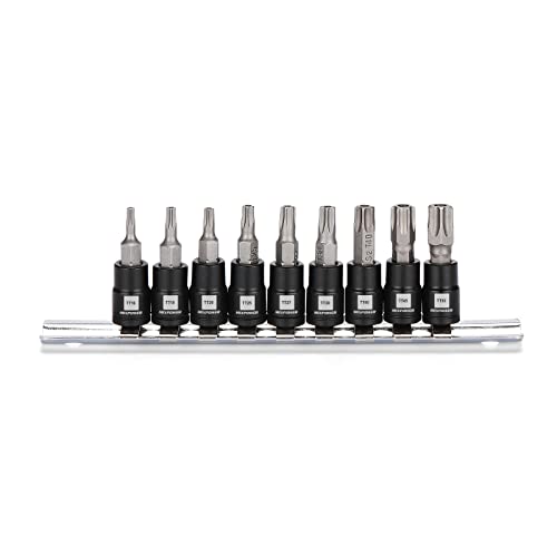 MIXPOWER 9 Pieces 1/4" Drive Torx Bit Socket Set, Tamper-Proof Torx Bit Sockets, CR-V Sockets & S2 Steel Bits, TT10 - TT50 - Image 2