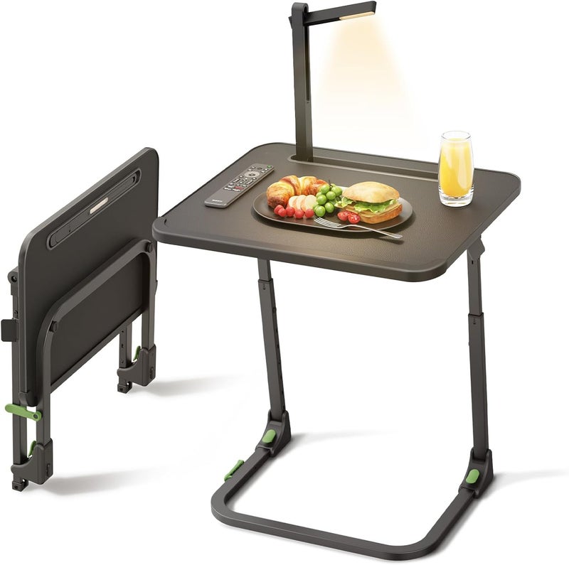 SAIJI Upgraded Small Folding Table, Height and Tilt Adjustable Sturdy TV Tray Tables Multifunctional TV Trays for Eating, Working, Crafts on the Couch and Bed, Laptop Stationery - Image 1