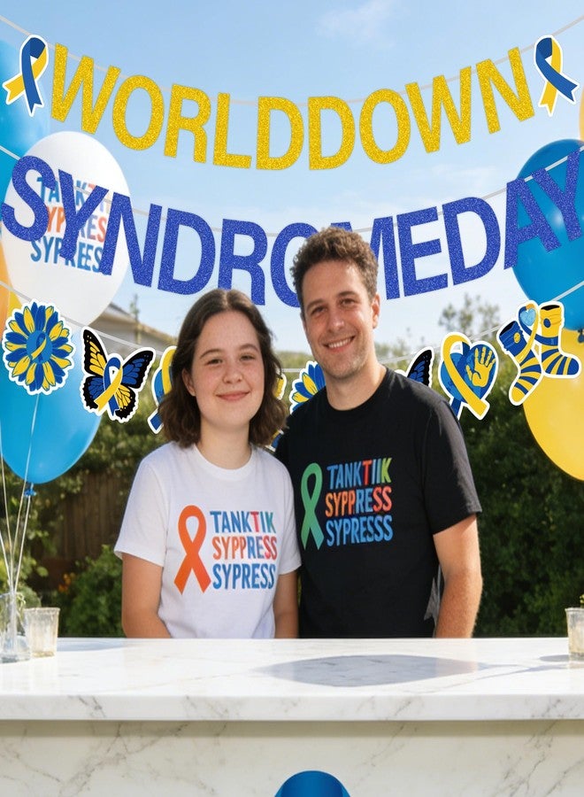 EoBeCy World Down Syndrome Day Awareness Banner, 3 Pcs Blue & Yellow Awareness Ribbon Banners, Butterfly Sunflower Heart Decor for Support Events & Charity Walk - Image 4
