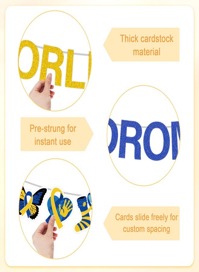 EoBeCy World Down Syndrome Day Awareness Banner, 3 Pcs Blue & Yellow Awareness Ribbon Banners, Butterfly Sunflower Heart Decor for Support Events & Charity Walk - Image 3