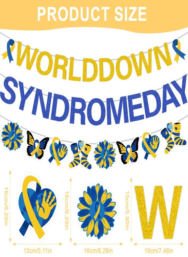 EoBeCy World Down Syndrome Day Awareness Banner, 3 Pcs Blue & Yellow Awareness Ribbon Banners, Butterfly Sunflower Heart Decor for Support Events & Charity Walk - Image 2