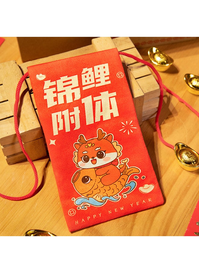 Dragon Year Money Bag 2024 Chinese Year Fabric Red Envelope Bag Creative Spring Festival Year Children's Lucky Money-Specifications:Koi Appendage-Color:Year Red Envelope  - Image 1