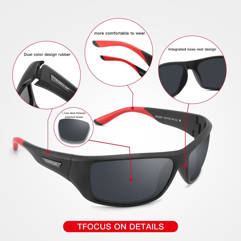 بوكيلار نظارات شمسية PUKCLAR للرجال والنساء مع عدسة مقطبة للاستخدام في الرياضة والجري وركوب الدراجات والصيد والقيادة والجولف إطار TR90 - Image 4