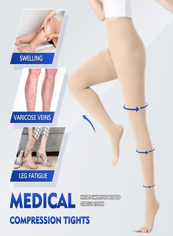 BURLWAY Medical Compression Pantyhose Stockings for Women & Men,20-30mmHg Graduated Support Hose Tights,Opaque Open Toe Waist High Compression Stockings & Leggings for Varicose Veins,Edema,Flight,DVT - Image 2