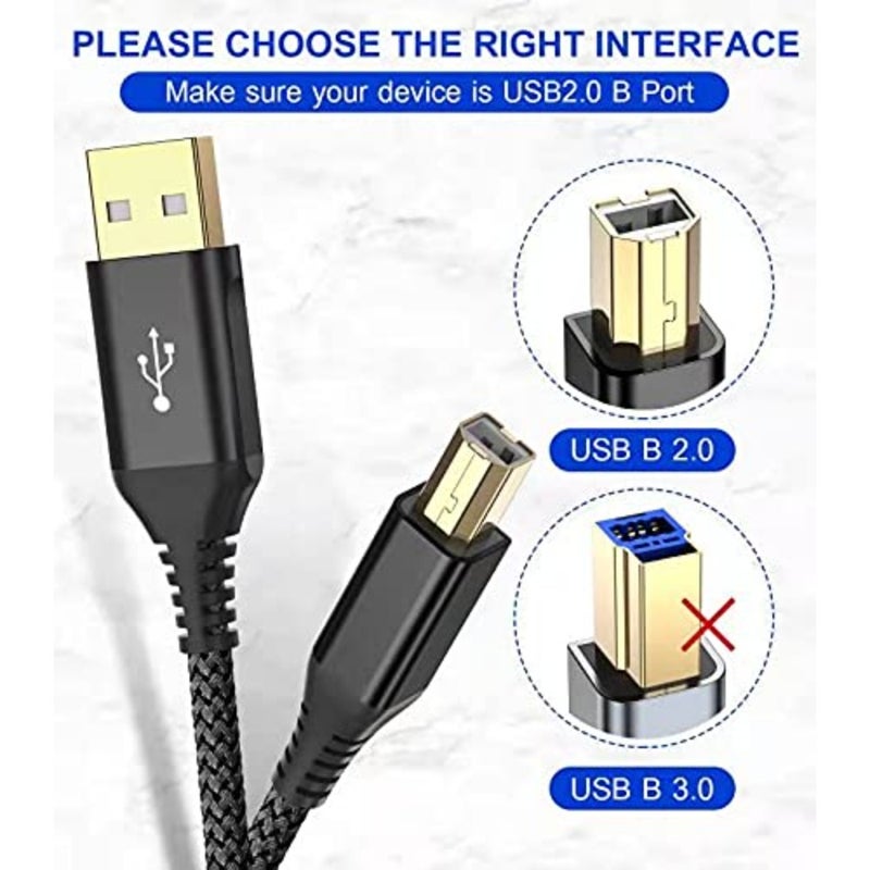 كابل الطابعة، USB 2.0 USB-A إلى USB-B، مجدول من النايلون عالي السرعة، أسود، متين لـ HP Canon Dell Epson Brother Lexmark Xerox Samsung Piano DAC المزيد - Image 4