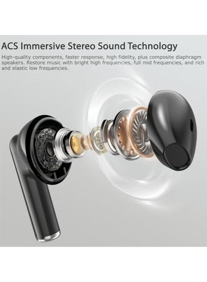 سماعات أذن لاسلكية تعمل بتقنية البلوتوث مزودة بسماعات أذن لاسلكية 5.4 بلوتوث لإلغاء الضوضاء لنظامي أندرويد وآيفون سماعات لاسلكية لرياضة الجري وركوب الدراجات وقيادة الجيم (أسود) - Image 5