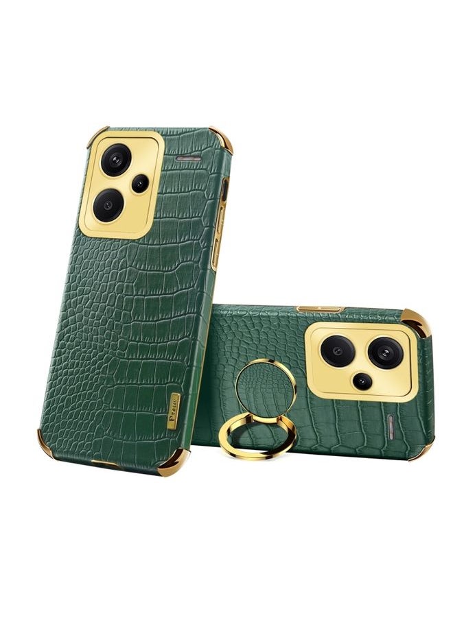 HuHa Case Cover For Xiaomi Redmi Note 13 Pro Plus 6D Electroplating Crocodile Texture Leather Back Phone Case with Holder Green 