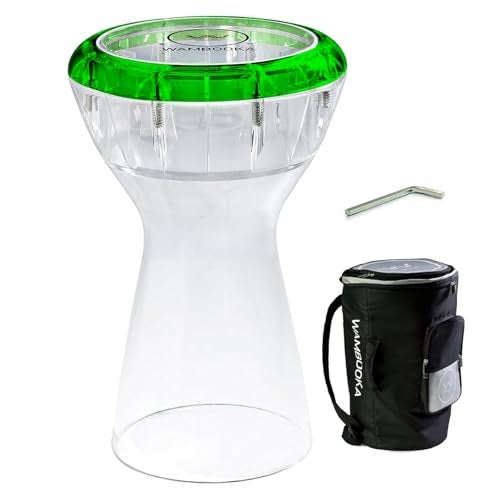 Wambooka Green Emerald Darbuka Drum with 8.75 inch Head, with Brass tuning keys and Padded Bag 17 inches Length (Crystal Clear PC) - Image 1