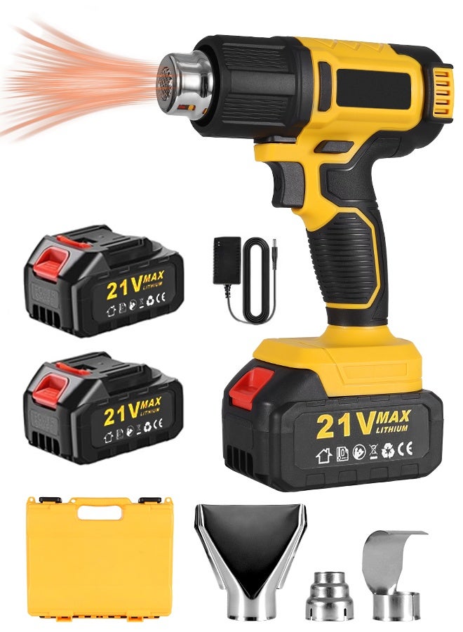 ALongDeng 300W Cordless Heat Gun  21V Hot Air Gun with 2 Batteries  550℃/1022℉ Max for Shrink Tubing Vinyl Wrap Resin & Crafting 3 Nozzle Kit Portable Electric Heat Gun for DIY - Image 1