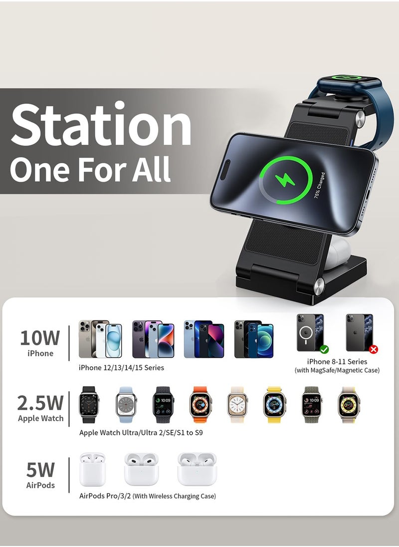 Chillspace 2025 3 in 1 Wireless Charging Station, 18W Fast Wireless Charger Stand, Wireless Charger for iPhone 16 15 14 13 12 Pro Max Plus, Apple Watch & Air pods 3 2 Pro, Portable Travel Charging Station Compatible with Samsug Galaxy S Huawei GT Xiaomi Sport Bluetooth Earbuds Headphones  - Image 5