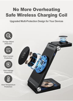 مساحة باردة 2025 3 في 1 محطة شحن لاسلكية، حامل شاحن لاسلكي سريع 18 وات، شاحن لاسلكي لهاتف iPhone 16 15 14 13 12 Pro Max Plus، Apple Watch وAirpods 3 2 Pro، محطة شحن محمولة للسفر متوافقة مع Samsung Galaxy S وHuawei GT وXiaomi Sport Bluetooth Earbuds Headphones  - Image 2