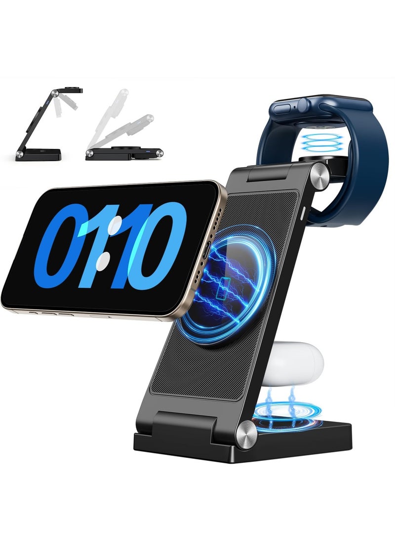 Chillspace Travel 3 in 1 Wireless Charging Station, New Upgrades 18W Fast Wireless Charger Stand, Wireless Charger for iPhone 16 15 14 13 12 Pro Max Plus, Apple Watch & Air pods 3 2 Pro, Portable Travel Charging Station Compatible with Huawei GT Xiaomi Sport Bluetooth Earbuds Headphones  - Image 1