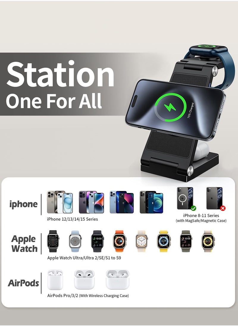 Chillspace Travel 3 in 1 Wireless Charging Station, New Upgrades 18W Fast Wireless Charger Stand, Wireless Charger for iPhone 16 15 14 13 12 Pro Max Plus, Apple Watch & Air pods 3 2 Pro, Portable Travel Charging Station Compatible with Huawei GT Xiaomi Sport Bluetooth Earbuds Headphones  - Image 5