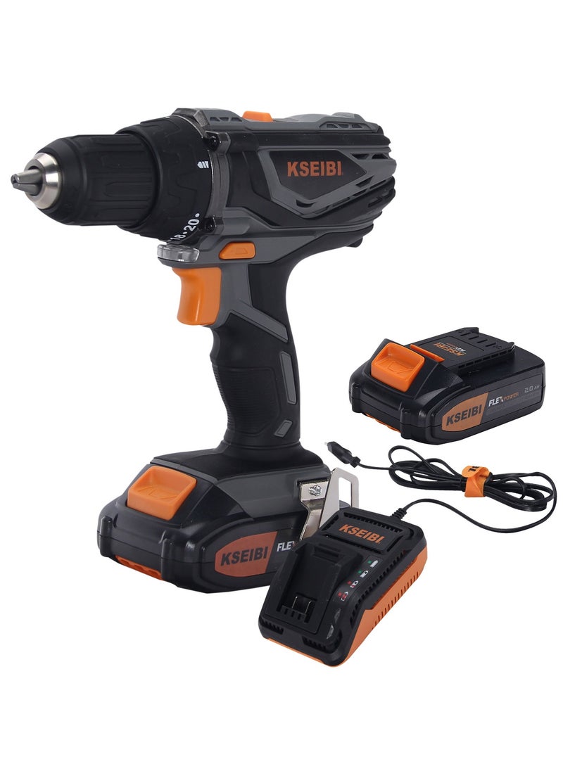 KSEIBI - Cordless Drill, 20V Power Drill with Variable Speed 0-350/0-1400 Rpm, Electric Drill for Drilling Wood, Metal, Plastic, Drywall, Screws, DIY, Plumbing and Electrical Work 1 Battery & Charger Included - Image 1