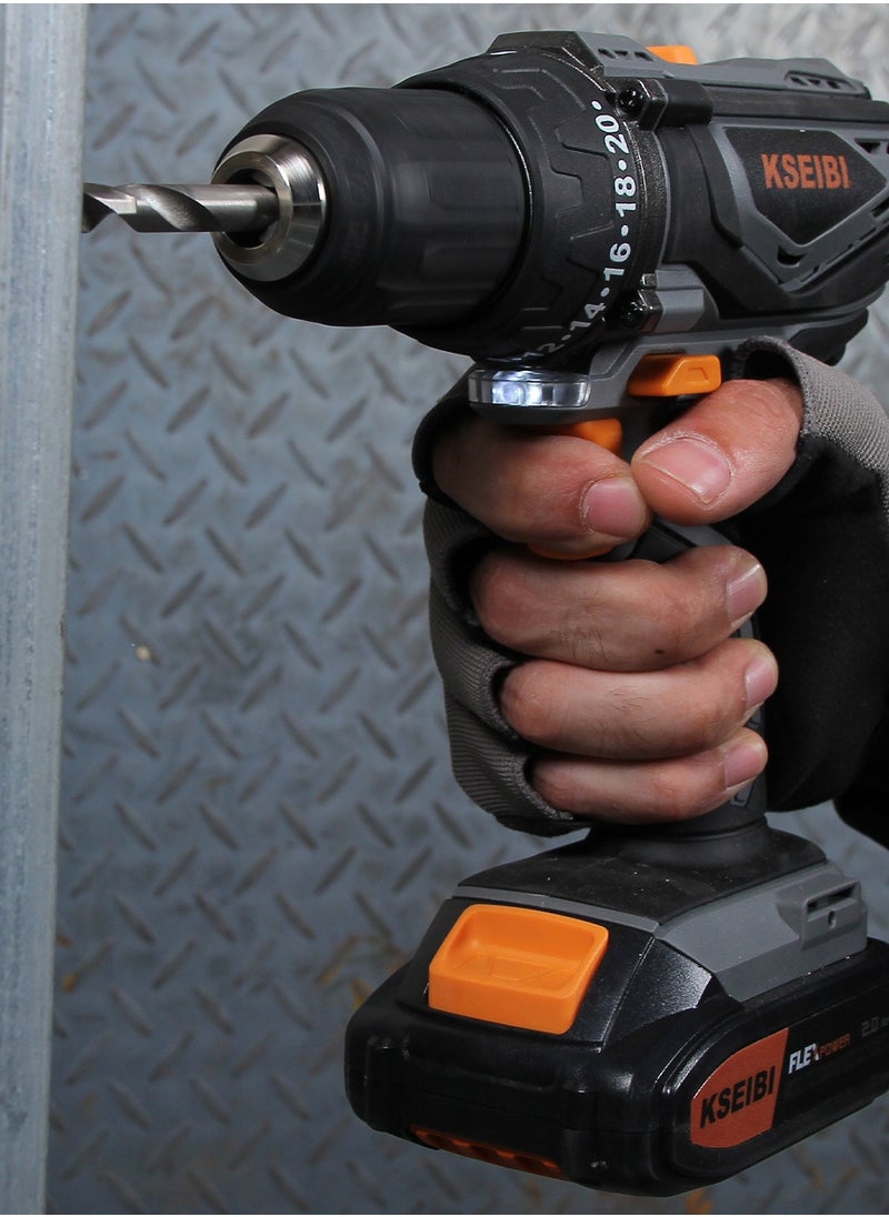 KSEIBI - Cordless Drill, 20V Power Drill with Variable Speed 0-350/0-1400 Rpm, Electric Drill for Drilling Wood, Metal, Plastic, Drywall, Screws, DIY, Plumbing and Electrical Work 1 Battery & Charger Included - Image 1