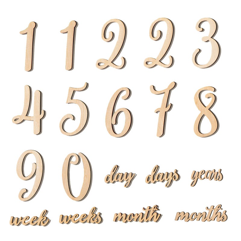 Promise Babe 19pcs Baby Milestone Numbers Wooden Milestones Newborn Photography Prop Wooden Milestone Monthly Card