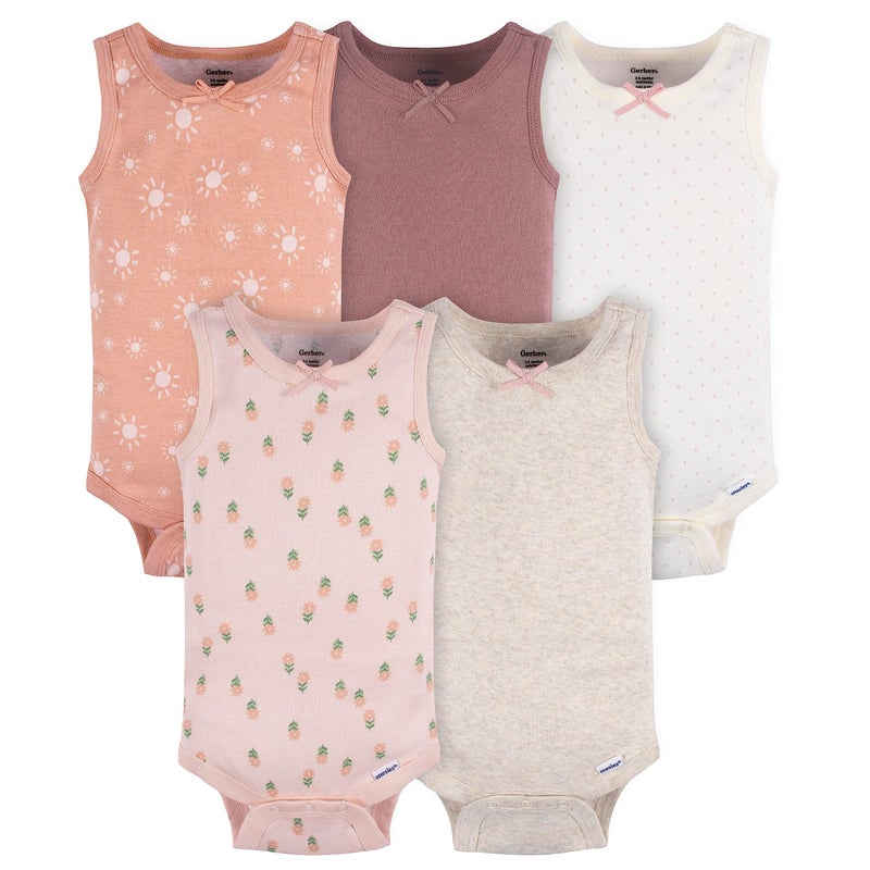 Gerber Baby Girls Multi-Pack Sleeveless Onesies Bodysuit Flowers 18 Months - Image 1
