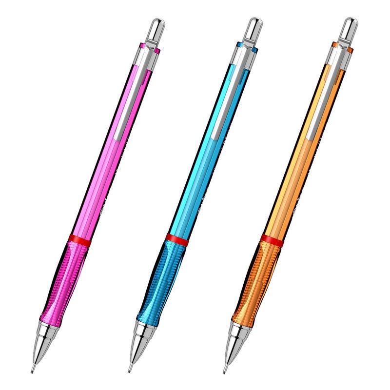 Rotring Visuclick 05mm Mechanical Pencils 2B Lead Pink Blue Orange Translucent Barrel with Attached Eraser Total 3 Pieces - Image 4