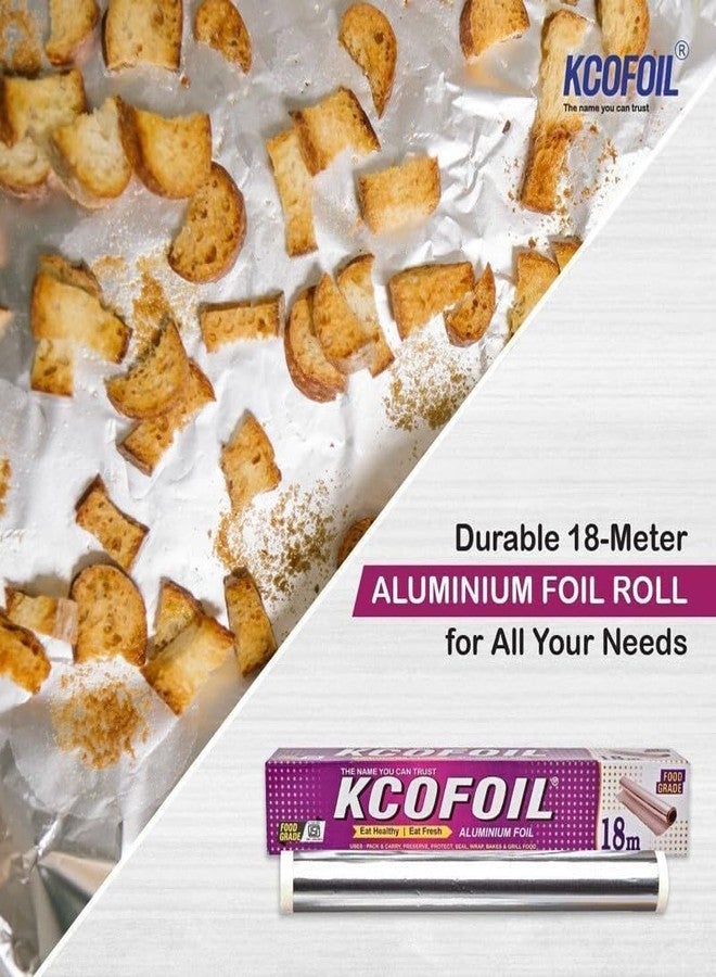 KCOFOIL Aluminum Silver Foil - 18 Meters | Food Grade Safe & ISI Certified Food Wrapping Aluminum Foil | for Lunch Packing for Home, School, Office & Hotels | FoilPaper Roll | Pack of-1 - Image 3