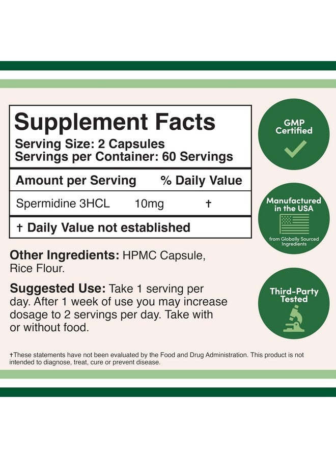 Double Wood Supplements مكمل سبيرميدين (10 ملغ من 99% سبيرميدين 3HCL - مختبر من طرف ثالث) 120 كبسولة - أكثر فعالية بأكثر من 100 مرة من مستخلص جنين القمح لصحة غشاء الخلية، صحة التيلومير والشيخوخة من دابل وود - Image 2