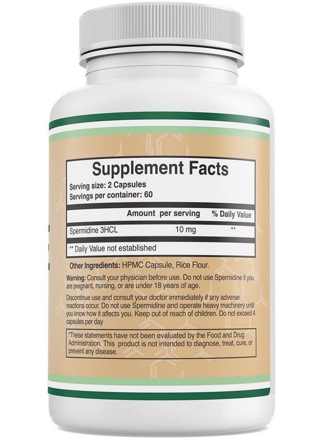 Double Wood Supplements مكمل سبيرميدين (10 ملغ من 99% سبيرميدين 3HCL - مختبر من طرف ثالث) 120 كبسولة - أكثر فعالية بأكثر من 100 مرة من مستخلص جنين القمح لصحة غشاء الخلية، صحة التيلومير والشيخوخة من دابل وود - Image 4