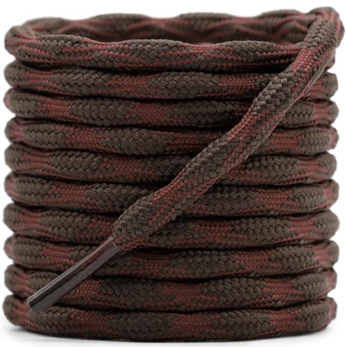 DELELE 2 Pair Round Wave Shape Non Slip Heavy Duty and Durable Outdoor Climbing Shoelaces Red&Brown Hiking Shoe Laces Shoestrings-47 inch - Image 1
