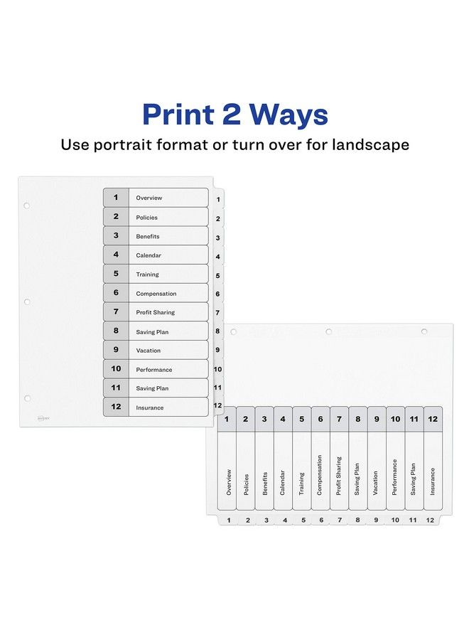 AVERY 12 Tab Dividers For 3 Ring Binders Customizable Table Of Contents Classic White Tabs 3 Sets (11078)  - Image 4
