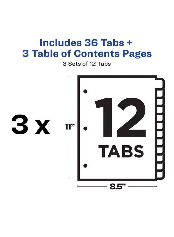 AVERY 12 Tab Dividers For 3 Ring Binders Customizable Table Of Contents Classic White Tabs 3 Sets (11078)  - Image 5