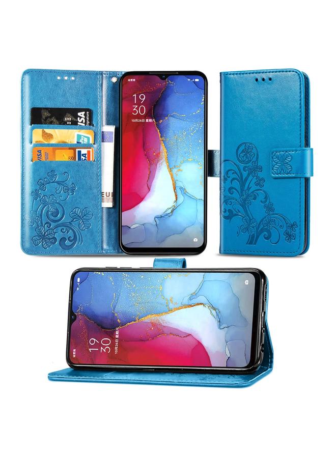 اس-توب جراب لهاتف OPPO Reno 3 / Find X2 Lite، جراب جلدي منقوش بأربع أوراق لحماية الهاتف المحمول مع حبل وفتحة للبطاقات ومحفظة ووظيفة القوس - Image 1