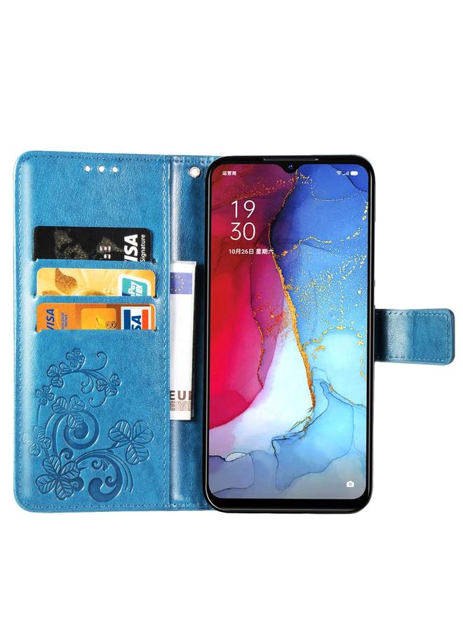 اس-توب جراب لهاتف OPPO Reno 3 / Find X2 Lite، جراب جلدي منقوش بأربع أوراق لحماية الهاتف المحمول مع حبل وفتحة للبطاقات ومحفظة ووظيفة القوس - Image 4