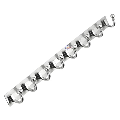 GHAR DWAR Heavy Duty Goli Stainless Steel Cloth Hanger Suitable for Bathroom Bedroom Kitchen Wall Hook Rail Hanging Scarf, Coat,Keys Tie Clothes Towel Door Robe Hanging (Pack of 2, Silver 8 Hook) - Image 2